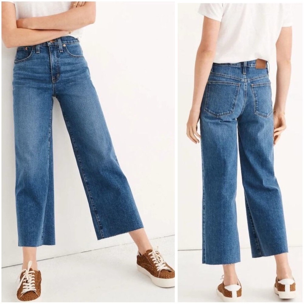 NWT Madewell Slim Wide Leg Crop Raw Hem High Rise Jeans Size 35